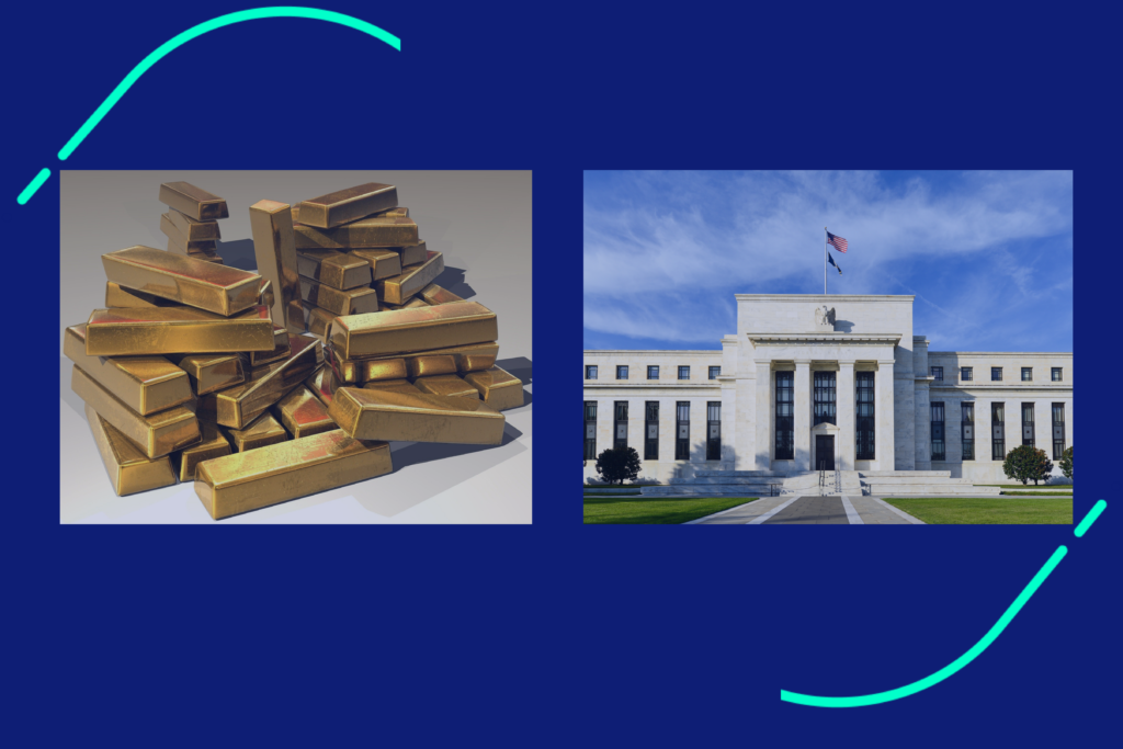 Image of gold bars and the federal reserve